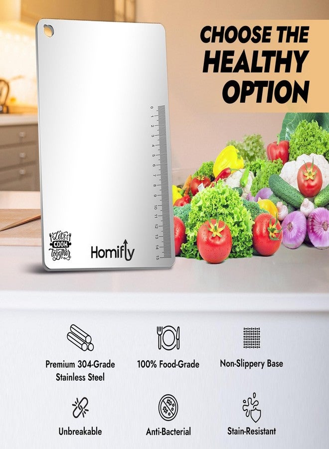 HOMIFLY لوح تقطيع من الفولاذ المقاوم للصدأ 304 من هوم فلاي / لوح تقطيع / مانع للانزلاق / لوح تقطيع للمطبخ / لوح تقطيع للخضراوات / ألواح تقطيع للمطبخ / فولاذ لتقطيع الخضراوات (31 × 21 سم) - Image 3